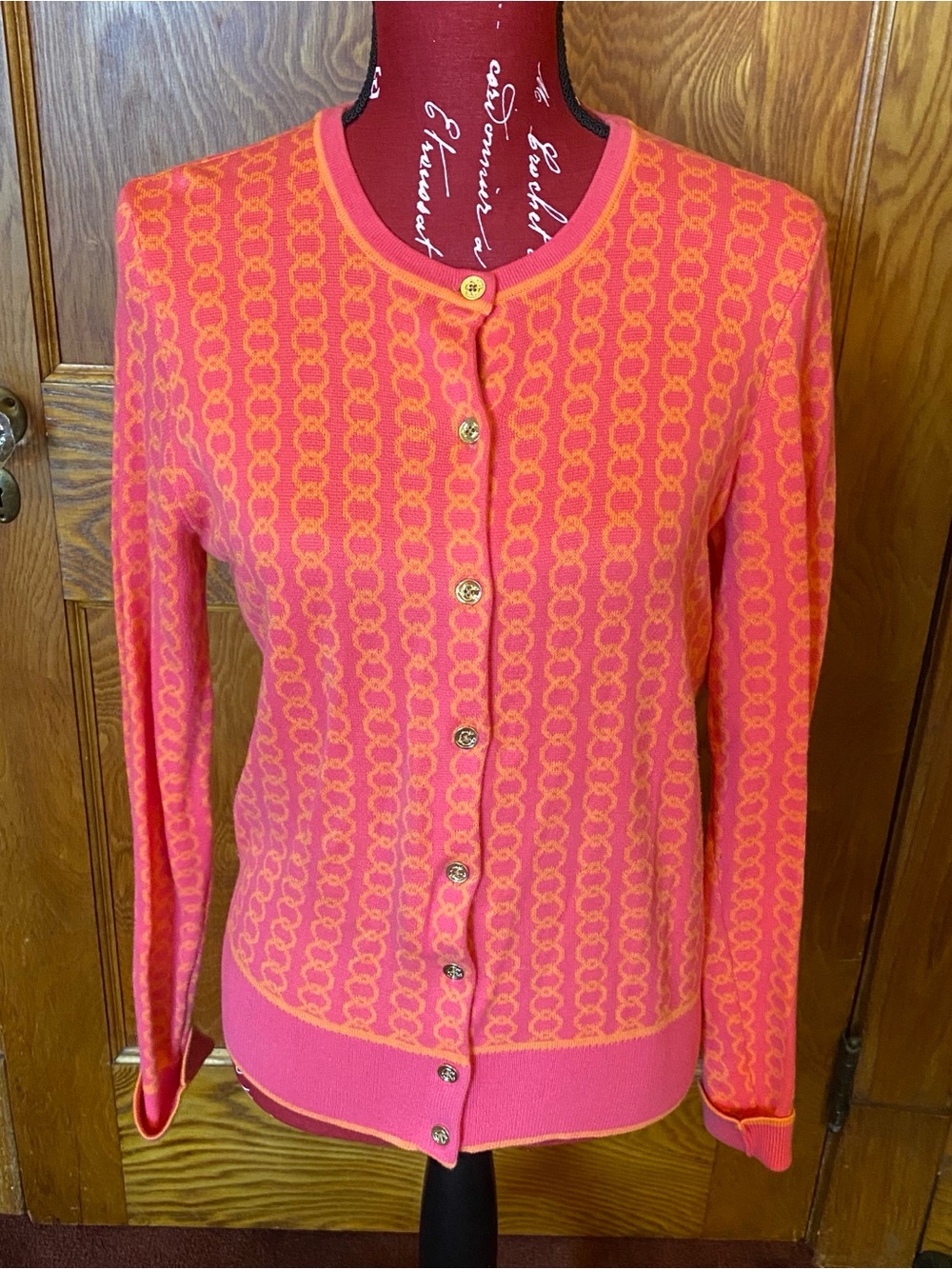 C. Wonder Pink and Orange Patterned Button-Front Cardigan